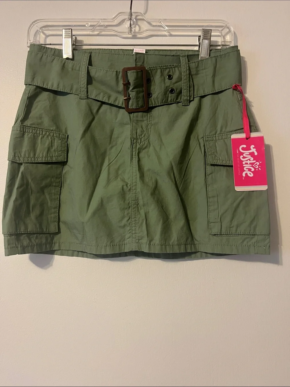 Justice Olive Green Cargo Mini Skort with Belt